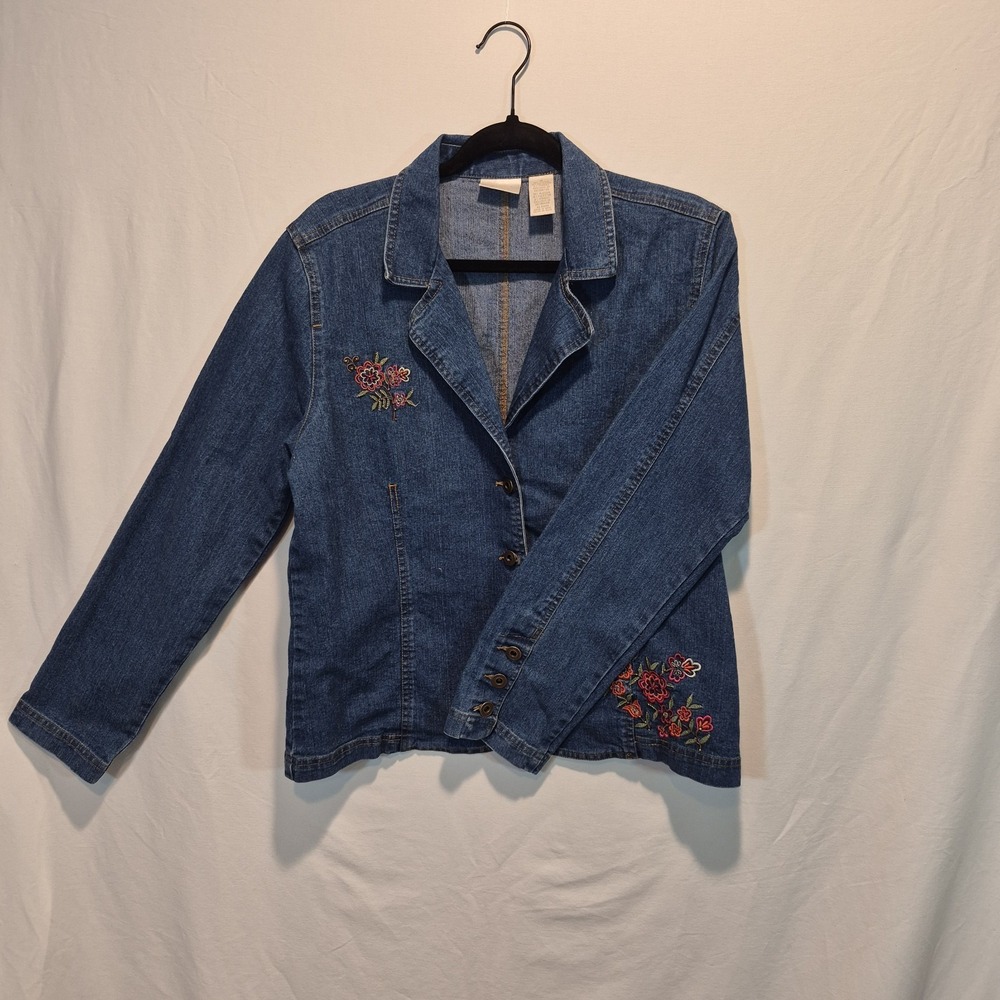 Erika Y2K Embroidered Denim Jacket‎ Womens 8 Floral Grandmacore Cottagecore Boho